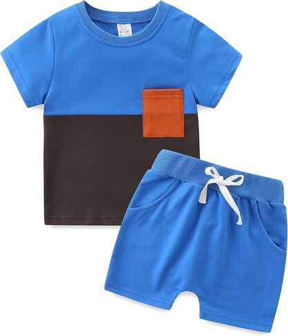 Toddler Baby Boy Summer Clothes T Shirt Solid Pants Set Infant Spring Summer Outfit in Kuwait