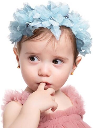 Baby Girls Flower Headband Soft Chiffon Gauze Floral Cluster Baby Headpiece Bridal Wedding Party Fabric Flower Pearl Head Accessories for Little girl (Flower 1 - blue, Elastic) in Saudi Arabia