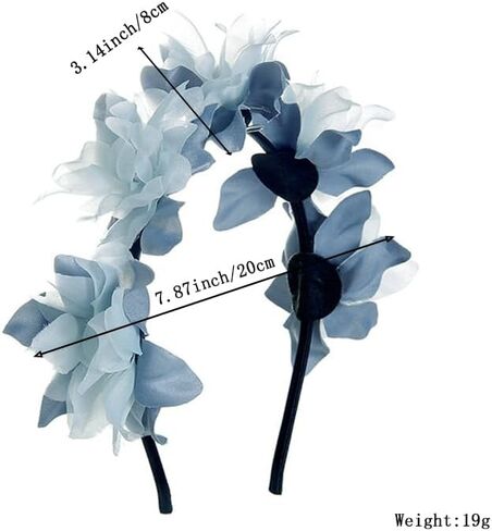 Baby Girls Flower Headband Soft Chiffon Gauze Floral Cluster Baby Headpiece Bridal Wedding Party Fabric Flower Pearl Head Accessories for Little girl (Flower 1 - blue, Elastic) in Saudi Arabia