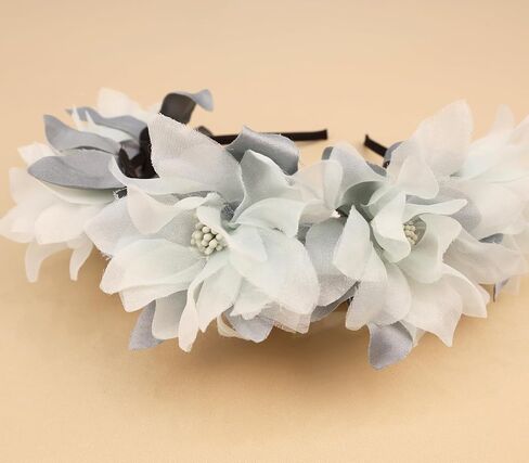 Baby Girls Flower Headband Soft Chiffon Gauze Floral Cluster Baby Headpiece Bridal Wedding Party Fabric Flower Pearl Head Accessories for Little girl (Flower 1 - blue, Elastic) in Saudi Arabia