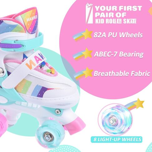 زلاجات دوارة ERNAN، زلاجات دوارة للأطفال، زلاجات دوارة للفتيات، 4 زلاجات دوارة قابلة للتعديل للأطفال الصغار مع عجلات مضيئة للأطفال المبتدئين من الفتيات والفتيان in Kuwait