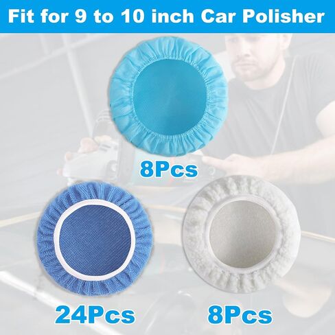 40 Pcs 9 to 10 Inches Polishing Bonnet Pads | Buffer Bonnets Car Polisher Pad Bonnet Buffing Pad Cover Waxers Bonnet Mix Pack 24 Microfiber 8 Non Woven,for Car Polisher in Saudi Arabia