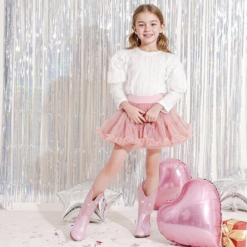 حجر الراين سباركلي بنات راعية البقر أحذية رعاة البقر للأطفال الصغار فستان التمهيد أصابع مدببة كعب منخفض منتصف الساق سحاب حفلة عيد ميلاد طفل صغير إلى طفل كبير in Kuwait