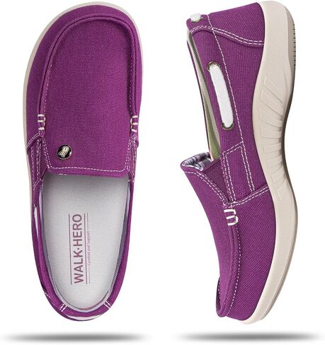 Slip On Shoes for Women - Casual Boat Loafers Shoes with Arch Support - Plantar Fasciitis Canvas Sneakers for Daily Walking in Saudi Arabia
