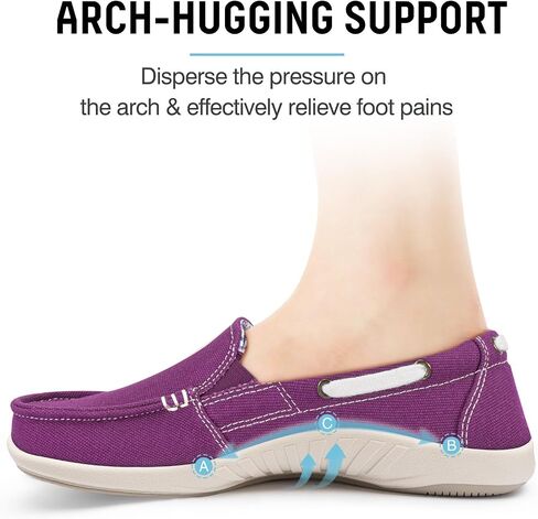 Slip On Shoes for Women - Casual Boat Loafers Shoes with Arch Support - Plantar Fasciitis Canvas Sneakers for Daily Walking in Saudi Arabia