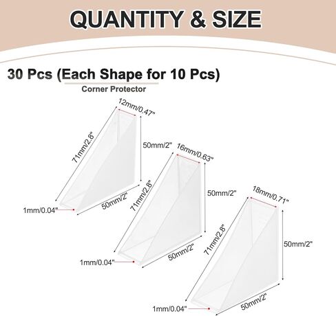 uxcell 30Pcs Triangle Glass Corner Protector, 0.5/0.6/0.7 Inch Plastic Glass Table Corner Protector Transport Corner Guard for Glass, Ceramics, Wood, and Steel(Right Angle, Clear) in Saudi Arabia