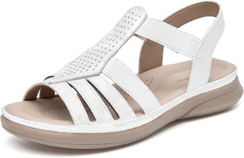 SelenePair Women's Flat Sandals Elastic Straps Rhinestone Arch Support Lightweight Slides Comfortable Casual Walking Shoes in Kuwait