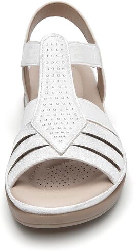 SelenePair Women's Flat Sandals Elastic Straps Rhinestone Arch Support Lightweight Slides Comfortable Casual Walking Shoes in Kuwait