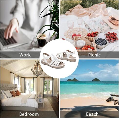 SelenePair Women's Flat Sandals Elastic Straps Rhinestone Arch Support Lightweight Slides Comfortable Casual Walking Shoes in Kuwait