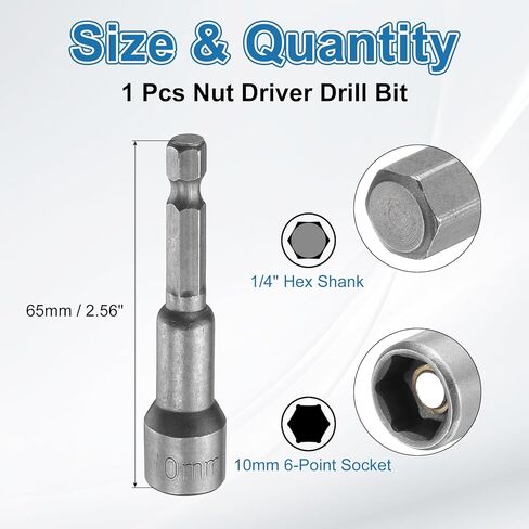 uxcell Hex Nut Driver Drill Bit 8mm Metric 6-Point Socket 1/4" Hex Shank Magnetic Setter CR-V Steel Bolt Sockets for Power Drills Impact Drivers, 2.56" (65mm) Long in Kuwait