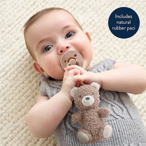 Itzy Ritzy Pacifier & Lovey Set - Natural Rubber Paci with Stuffed Animal Lovey - Detachable Plush Bear Pacifier Holder & Coordinating Natural Rubber Soother, Ideal for Ages 0-6 Months (Bear) in Kuwait