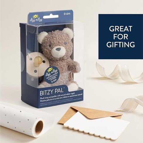 Itzy Ritzy Pacifier & Lovey Set - Natural Rubber Paci with Stuffed Animal Lovey - Detachable Plush Bear Pacifier Holder & Coordinating Natural Rubber Soother, Ideal for Ages 0-6 Months (Bear) in Kuwait
