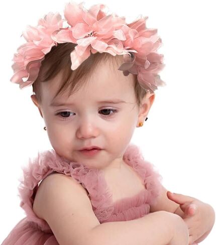 Baby Girls Flower Headband Soft Chiffon Gauze Floral Cluster Baby Headpiece Bridal Wedding Party Fabric Flower Pearl Head Accessories for Little girl (Flower 1 - blue, Elastic) in Saudi Arabia