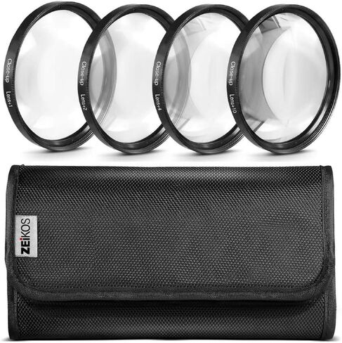 Zeikos 52mm 4 قطعة مرشح عن قرب عالي الوضوح (+1 ، +2 ، +4 و +10 diopters) ، حافة المعادن ، مجموعة التكبير ، مع علبة ديلوكس ومجموعة القماش الألياف المعجزة in Kuwait