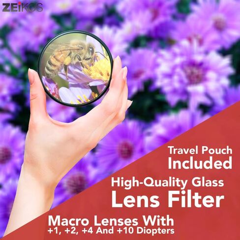 Zeikos 52mm 4 قطعة مرشح عن قرب عالي الوضوح (+1 ، +2 ، +4 و +10 diopters) ، حافة المعادن ، مجموعة التكبير ، مع علبة ديلوكس ومجموعة القماش الألياف المعجزة in Kuwait