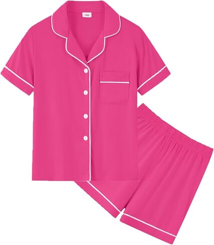 SWOMOG Unisex Girls Boys Modal Pajamas Set Button-Down PJs Short Sleeve Sleepwear Two-Piece Lounge Sets in Kuwait