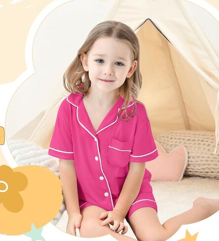 SWOMOG Unisex Girls Boys Modal Pajamas Set Button-Down PJs Short Sleeve Sleepwear Two-Piece Lounge Sets in Kuwait