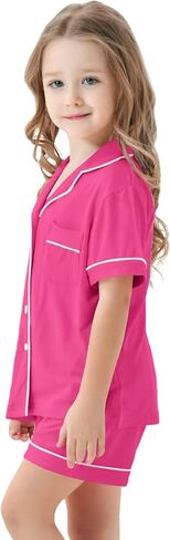 SWOMOG Unisex Girls Boys Modal Pajamas Set Button-Down PJs Short Sleeve Sleepwear Two-Piece Lounge Sets in Kuwait