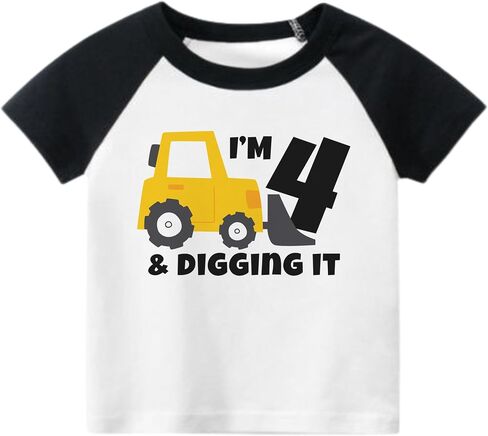 Luke and Lulu Funny Shirts Gifts for 4 Year Old Boys – Roar 4 Dinosaur T-Shirt - Construction - Fourth Birthday Outfit -4T-5T in Saudi Arabia