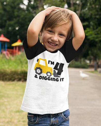Luke and Lulu Funny Shirts Gifts for 4 Year Old Boys – Roar 4 Dinosaur T-Shirt - Construction - Fourth Birthday Outfit -4T-5T in Saudi Arabia
