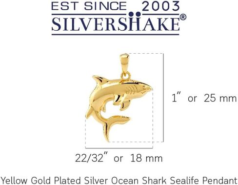 Silvershake White Gold Plated or Yellow Gold Plated 925 Sterling Silver Shark Sealife Casual Pendant Jewelry for Women or Teens in Saudi Arabia