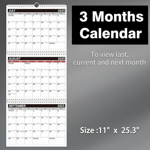 2025 Wall Calendar – Calendar 2025, Jan.2025 - Dec.2025, 3 Month Calendar Vertical Display, 11" x 26", Large Monthly Calendar, Lay- Flat - Classic Black in Kuwait