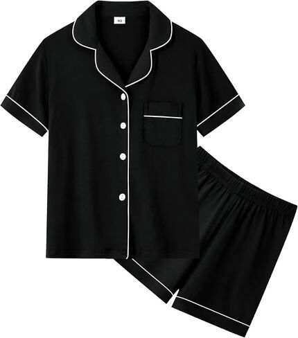 SWOMOG Unisex Girls Boys Modal Pajamas Set Button-Down PJs Short Sleeve Sleepwear Two-Piece Lounge Sets in Kuwait