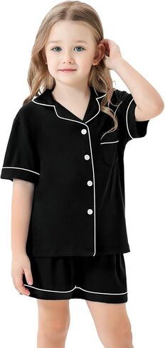SWOMOG Unisex Girls Boys Modal Pajamas Set Button-Down PJs Short Sleeve Sleepwear Two-Piece Lounge Sets in Kuwait