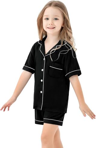 SWOMOG Unisex Girls Boys Modal Pajamas Set Button-Down PJs Short Sleeve Sleepwear Two-Piece Lounge Sets in Kuwait