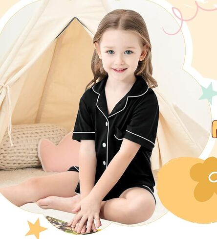 SWOMOG Unisex Girls Boys Modal Pajamas Set Button-Down PJs Short Sleeve Sleepwear Two-Piece Lounge Sets in Kuwait