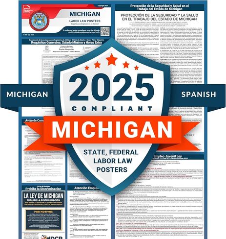 Labor Law Posters 2024 - Michigan Labor Law Poster State, Federal, OSHA Compliant, Accurate & Up to Date, Includes June Updates, Laminated Labor Law Poster 2024 Michigan, 36"w x 24"h (English) in Saudi Arabia