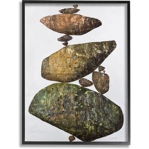 Stupell Industries Modern Stacked Rocks Nature Black Framed Giclee Art Design by Ruth Fromstein