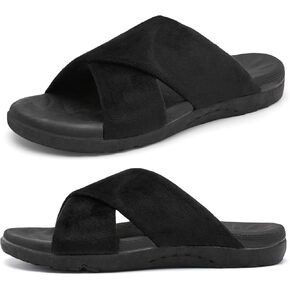 Womens House Slippers Comfy Arch Support Slides Slippers Ladies Open Toe House Shoes Summer Fall Indoor Outdoor Slides Size 6-10