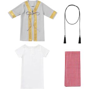 IDOPIP Muslim Baby Boys Ramadan Eid Outfit Cardigan Kaftan Thobe Arabic Islamic Abaya Dubai Robe Clothes with Head Scarf+Rope