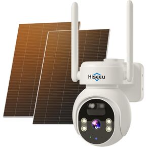 Hiseeu Solar Wireless Security Camera, 2.4G WiFi, Full HD Night Vision, Pan-Tilt Control, Smart Motion Detection, Two-Way Audio, IP66 Waterproof, 100% Wireless Camera Ideal for Home & Business