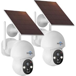 Hiseeu Solar Security Camera Outdoor, 4MP Wireless WiFi Camera, PTZ 360° View, PIR Motion Detection, Color Night Vision, IP66, 2-Way Audio, Compatible with Alexa (2PCS)