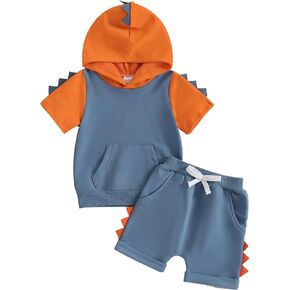 Ledy Champswiin Infant Baby Boy Summer Clothes Set Short Sleeve Hoodie Top Elastic Waist Shorts Cute Toddler Outfit