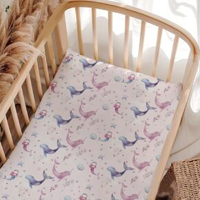 Unisex Ocean Beach Crabs Sand Castle Shells Pattern Baby Fitted Crib Mattress Sheets, Standard Crib & Toddler Mattress, Cute Crabs Print Crib Sheets, Baby Nursery Bedding - 28 * 52