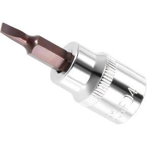 FD4 Slotted Bit Socket 4mm 3/8" Drive S2 Steel CR-V Power Impact Socket Flat Head Screwdriver Bits - (Applications: for Fastening Machinery Screws), 1-Pieces