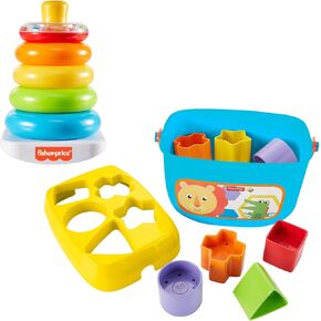 Fisher-Price Classic Toys Bundle with Baby’s First Blocks Set and Rock-a-Stack Ring Stacking Toy for Infants Ages 6+ Months