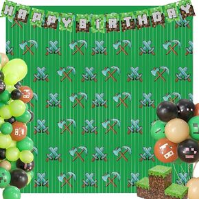 2 Pack Pixel Themed Beaded Curtain - 6.6FT x 3.3FT - Game-Inspired Door Curtain, Tinsel Foil Fringe Curtains Photo Booth Props Backdrop Streamers, Perfect for Home or Party Decor