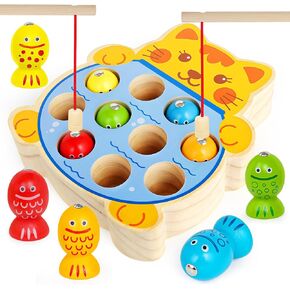 Wooden Fishing Games for Kids 3-5,Montessori Magnetic Toys Early Fine Motor Skills Learning Color Sorting & Hand-Eye Coordination Magnet Game Easter Basket Stuffers for Toddlers Boys Grils