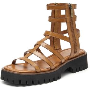 BEAU TODAY Gladiator Sandals for Women,Platform Strappy Sandals for Women,Dressy Comfortable Leather Double Zippers Fashion Roman Sandals for Summer Vacation