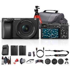 Sony a6400 Mirrorless Camera with 16-50mm f/3.5-5.6 II Lens (Black) (ILCE6400KB) + 64GB Memory Card + NP-FW50 Battery + Camera Bag + Charger + Tripod + Cleaning Kit + HDMI/Micro Cable + More