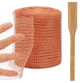 Copper Mesh Rodent Control 5in x 120ft Rustproof Copper Mesh Roll for Mice Bat Bird Snake Snail Sturdy Pure Copper Mesh Wool for Hole Blocking Gardening and Sealing Water Opening with Wood Stick
