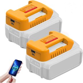 for Dewal.t USB Charger, 2 Packs Battery Adapters for Dewal-t 20V MAX Battery with USB &Type-C Charging Interface Charger, Batteries Holder for Dewal 20V DCB200 DCB206 (Adapter only)