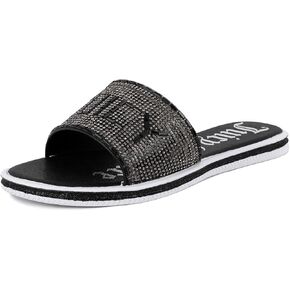 Juicy Couture Women's Slide Sandals - Glitter Bling Open Toe Sparkle Flats - Dressy Summer Casual Footwear
