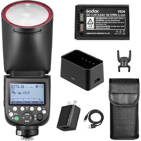 Godox V1-S Flash for Sony Camera, 76Ws 2.4G TTL Round Head Flash Speedlight, 1/8000 HSS, 480 Full Power Shots, 1.5s Recycle Time, 2600mAh Lithium Battery, 10 Level LED Modeling Lamp