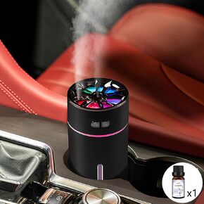 Waterless Car Diffuser for Essential Oils, 300ml Dual Nozzle Battery Powered Humidifier,Smart Car Air Freshener Diffuser with Colorful Lights And Various Spray Modes for Car Office Home (Black)