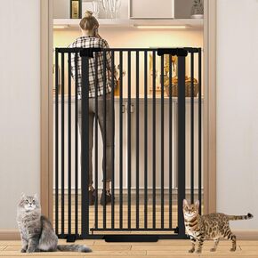 51'' Extra Tall Cat Gate Barrier for Doorways Hallways, Pressure Mounted Pet Dog Gates No Drilling Auto Close, Cat Fence Indoor Climb Proof 30-40.9'' Wide (Black)